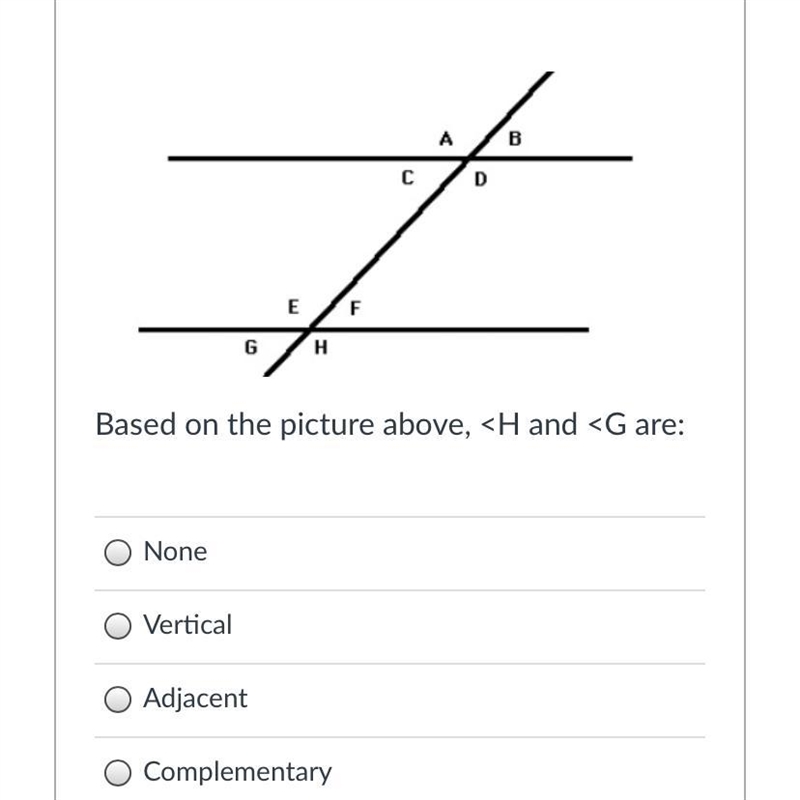 A.none B.vertical C.Adjacent D.Complementary E.Obtuse-example-1