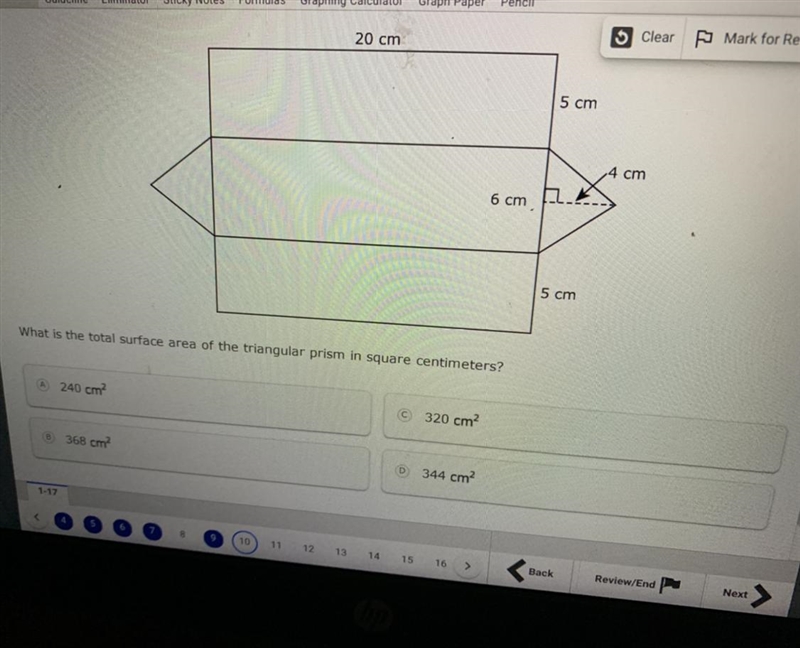 20 cm 5 Clear Mark for Review 5 cm 4 cm 6 cm 5 cm What is the total surface area of-example-1