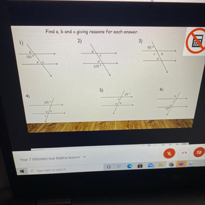 Find a, b and c giving reasons for each answer. 2) 3) 1) 55 b С b b 110° с a a С 120° 5) 6) 25 ° 4) 115 a-example-1