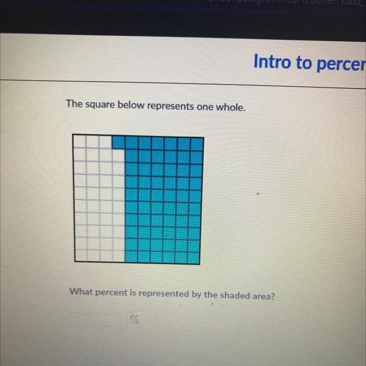 The square below represents one whole. What percent is represented by the shaded area-example-1