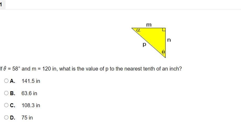 If = 58° and m = 120 in, what is the value of p to the nearest tenth of an inch?-example-1