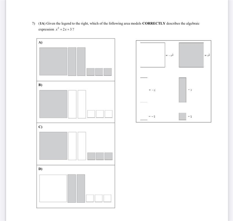 Which Of the following area models correctly describes the algebraic expression x-example-1