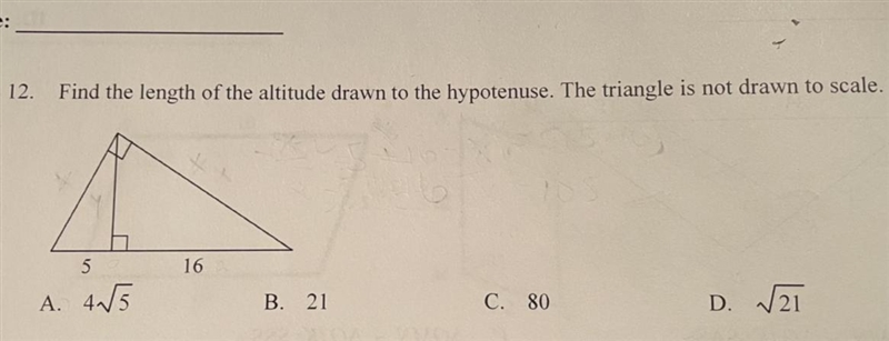 Find the length of the altitude drawn to the hypotenuse.-example-1