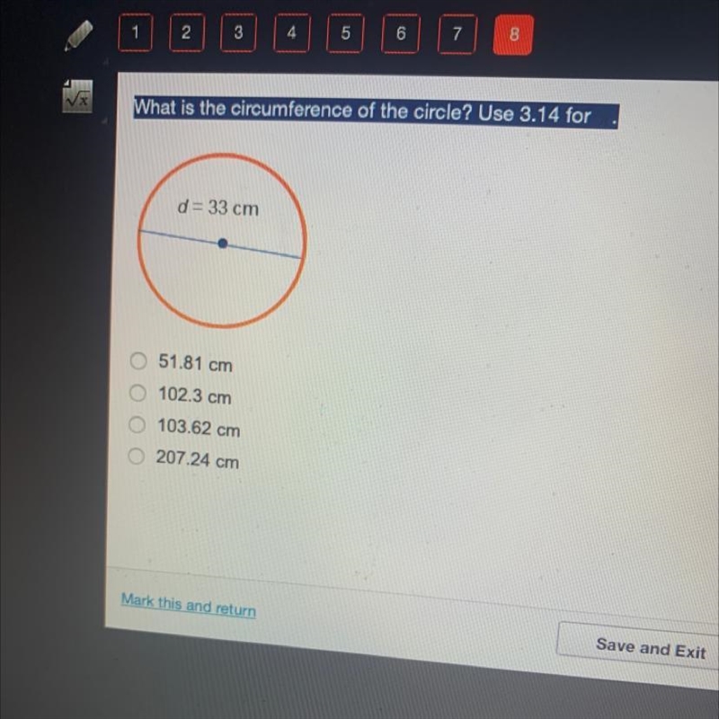 What is the circumference of the circle? Use 3.14 for pi-example-1