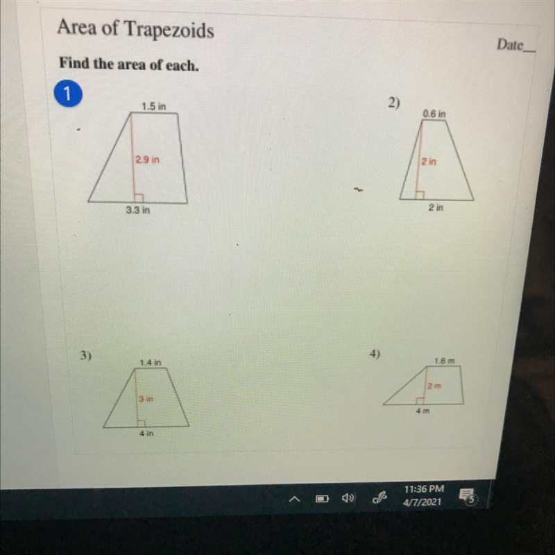 How to find the area of each trapezoid step by estep-example-1