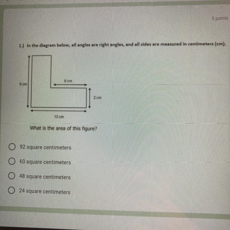 1.) In the diagram below, all angles are right angles, and all sides are measured-example-1