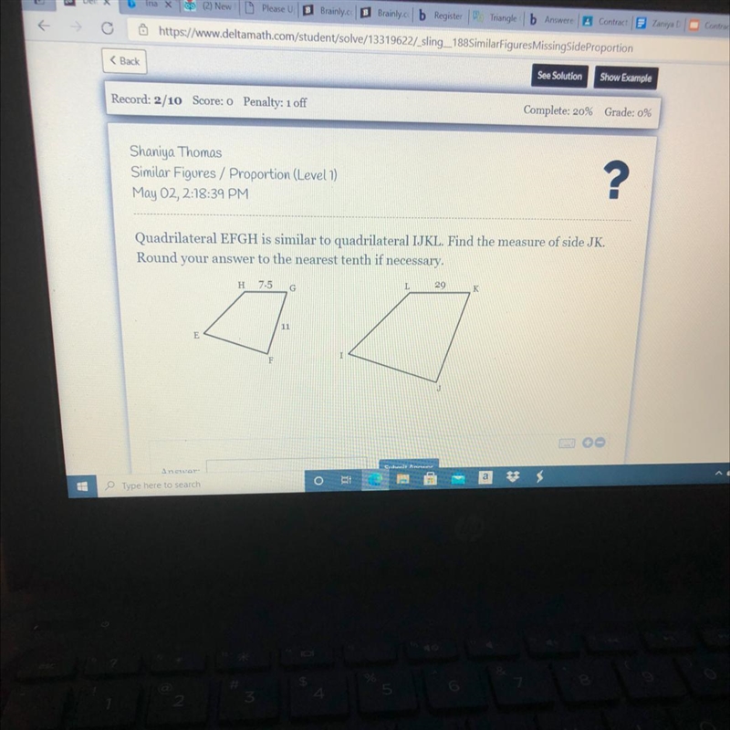 Quadrilateral EFGH is similar to quadrilateral IJKL. Find the measure of side JK. Round-example-1