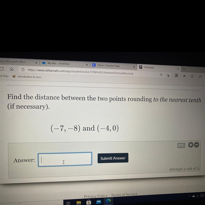 Find the distance between the two points rounding to the nearest tenth (if necessary-example-1