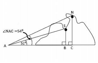 A geologist at point A measures the distance and angle of elevation to two columns-example-1