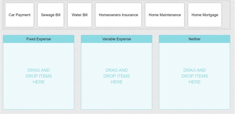 The Palmer family spends money each month on the expenses shown. Drag each expense-example-1