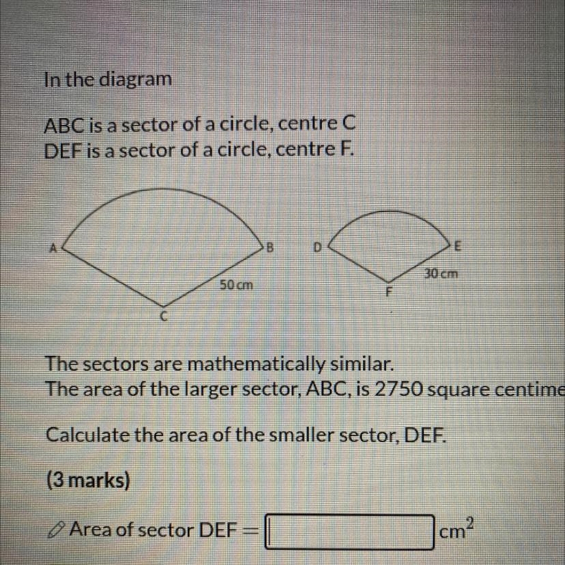 Find the area of a sector-example-1