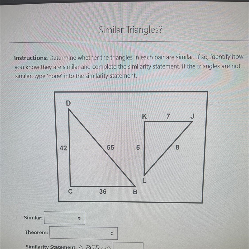 Determine whether the triangles in each pair are similar.-example-1