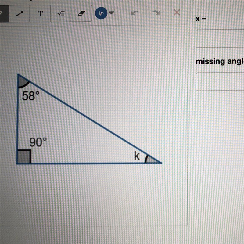 Find the missing angle and the value of x.-example-1