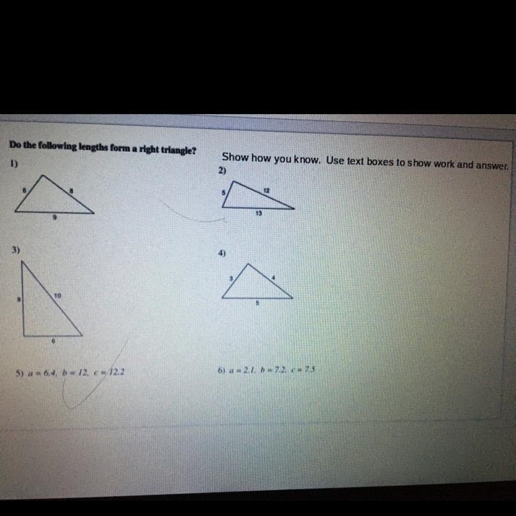 Helpp do these form a right triangle and please explain-example-1