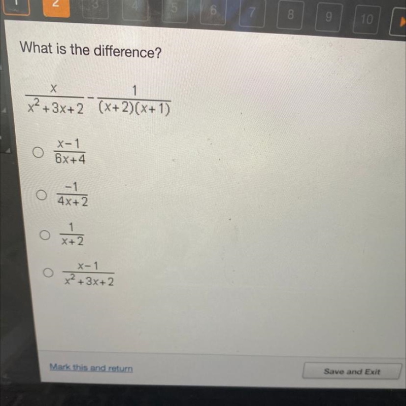 What is the difference x/x^2+3+2 - 1/(x+2)(x+1)-example-1