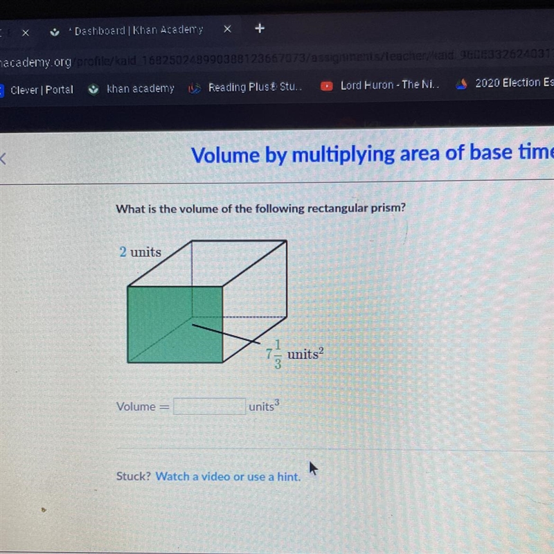 Volume by multiplying area of base times height What is the volume of the following-example-1