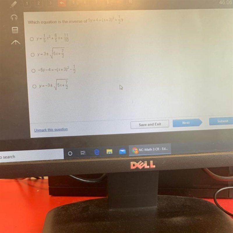 Which equation is the inverse of 5y+4= (x+37 + 2? O y=z28++ O y = 32, 5x + 7 / 054-4--4x-example-1