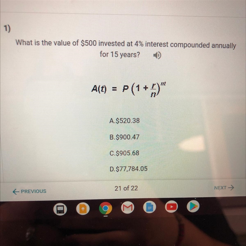 What is the value of $500 invested at 4% interest compounded annually for 15 years-example-1