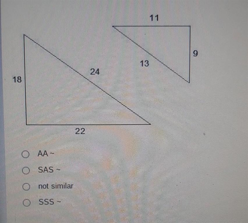 determine if the following triangles are similar, and if so which postulates or theorem-example-1