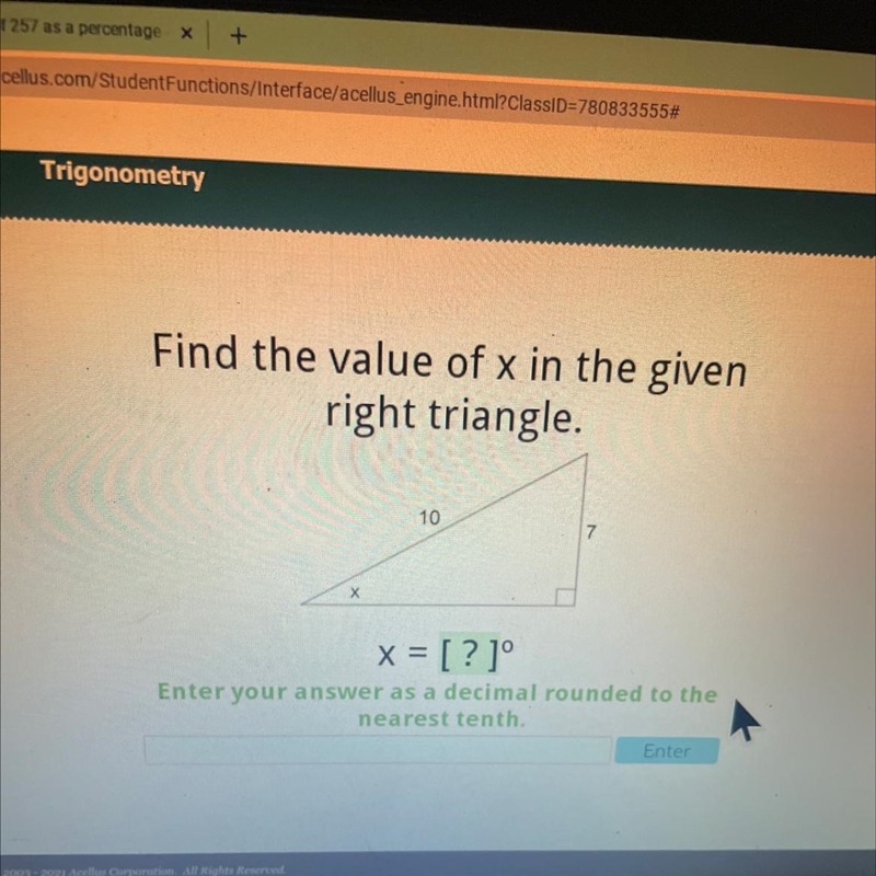 Find the value of x given in the right triangle-example-1