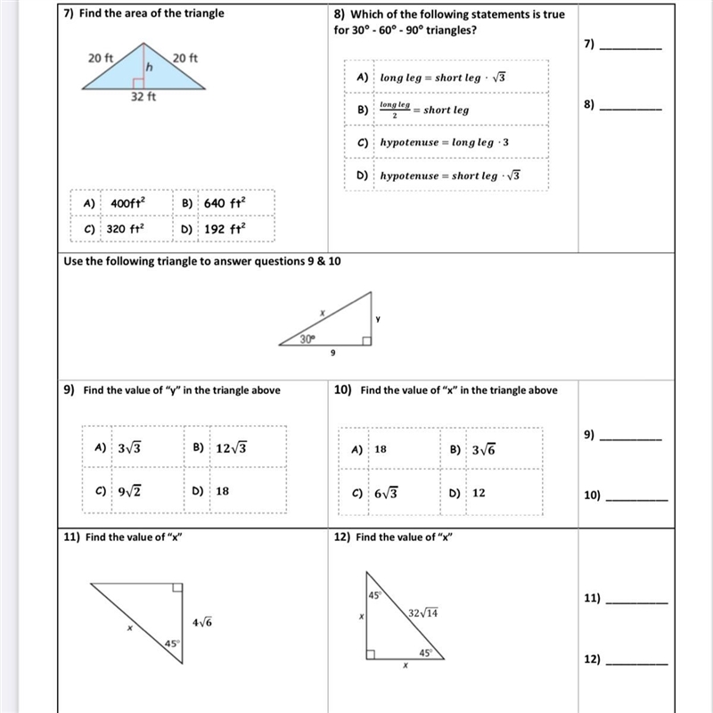 Find the area of the triangle on problem #7 and what statement in true for the triangle-example-1