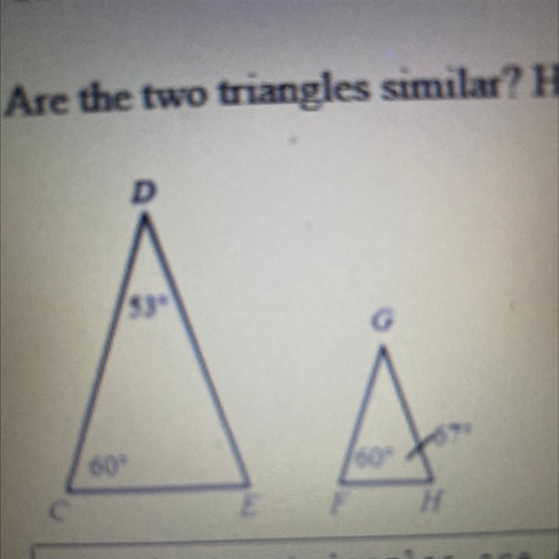 Are the two triangles similar? How do you know?-example-1