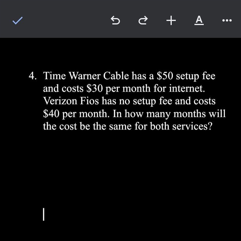 Time Warner Cable has a $50 setup fee and costs $30 per month for internet. Verizon-example-1