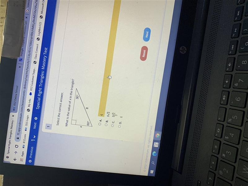 What is the correct value of x in the triangle-example-1