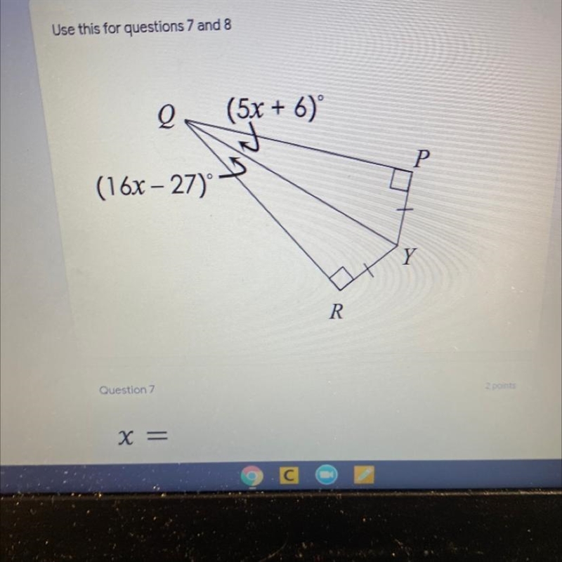 (5x + 6° t Р (16x – 27) Y R Question 7-example-1