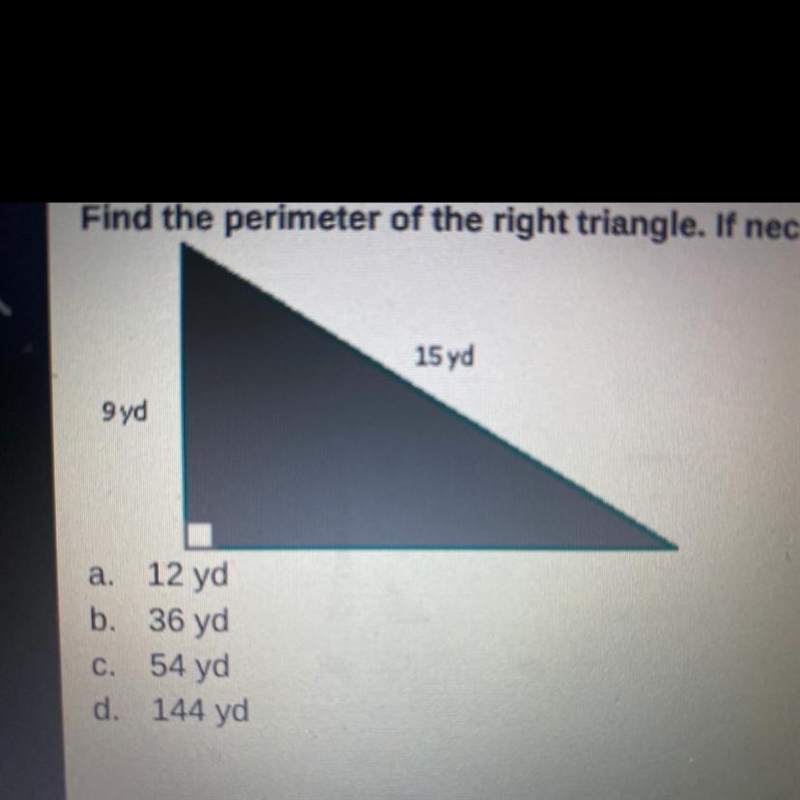 Find the perimeter of the right triangle. If necessary, round to the nearest tenth-example-1