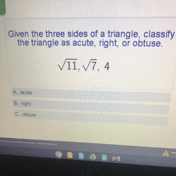 Help Now Please!!! Given The Three sides of the triangle?-example-1