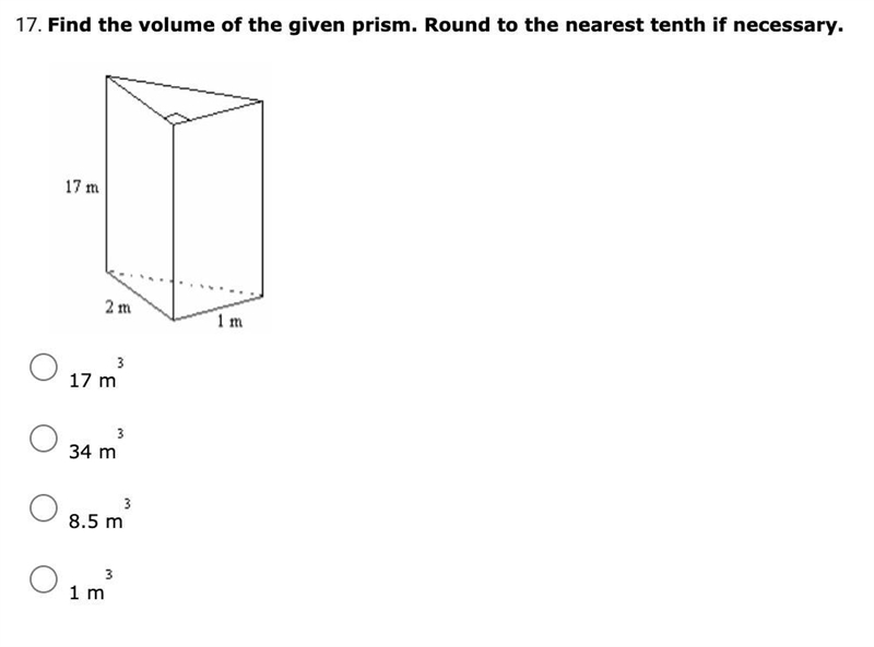 Find the volume of the given prism. Round to the nearest tenth if necessary.-example-1