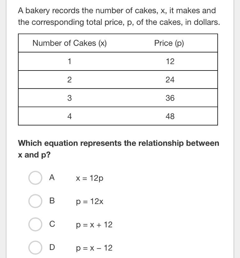 Wich equation represents the relationship between x and p?-example-1