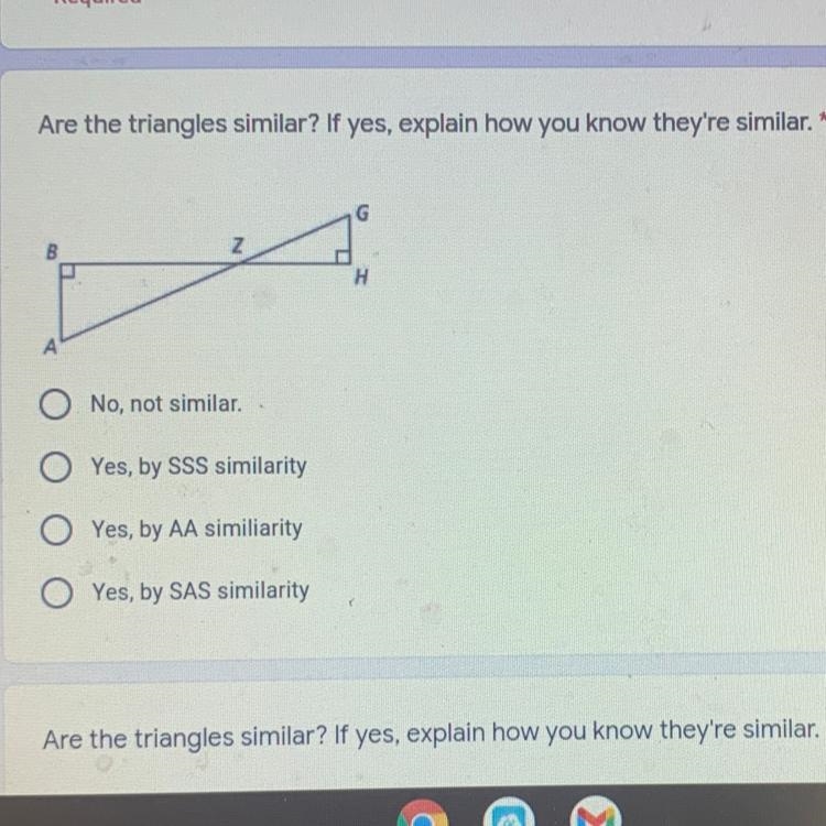 Are these triangles similar-example-1