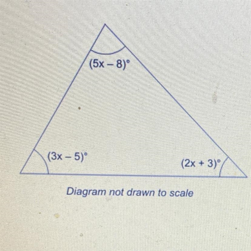 Show that the triangle below is not a right-angled triangle. (5x-8) (3x - 5) (2x + 3) Diagram-example-1