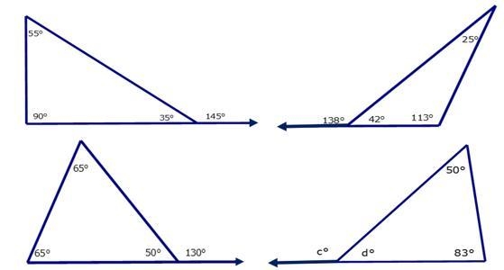 Hi, please help Based on these triangles, which statement is true? A. c= 133°, because-example-1