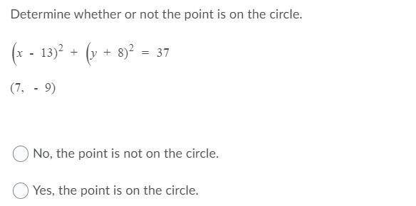 Is the point on the circle ? true or false-example-1