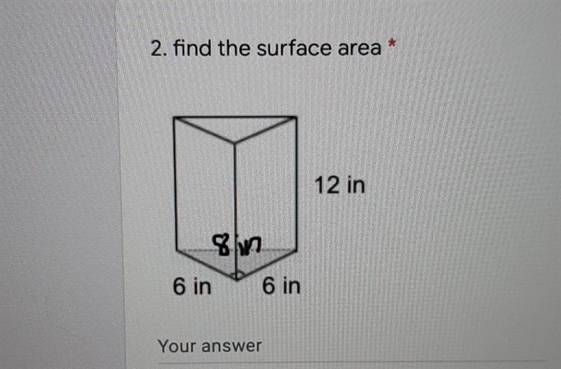 2. find the surface area of 12 in 6 in 6 in Your answer​-example-1