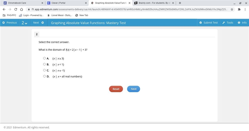 What is the domain of f(x) = 2|x − 1| + 3?-example-1