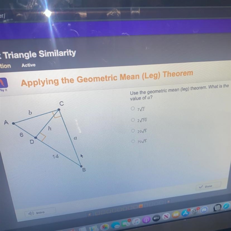 Use the geometric mean (leg) theorem. what is the value of a?-example-1