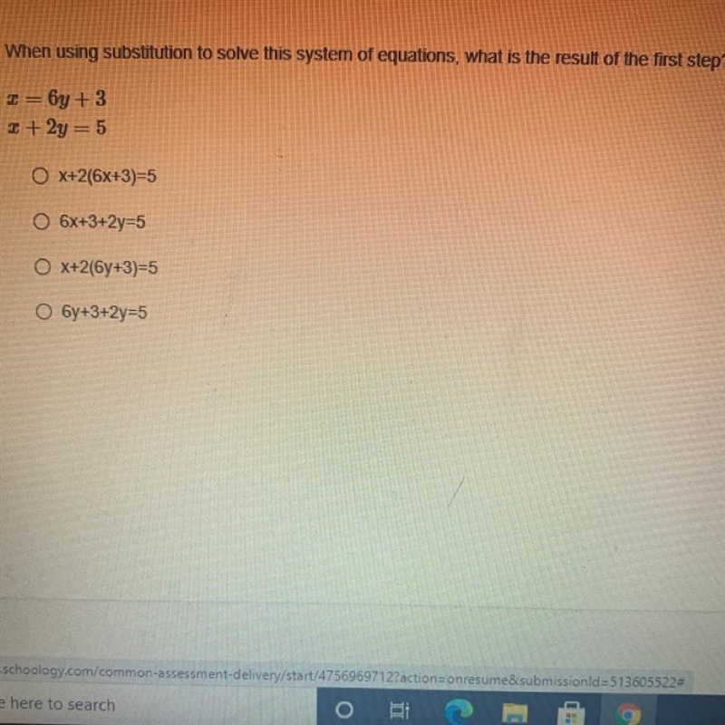 When using substitution to solve this system of equations, what is the result of the-example-1