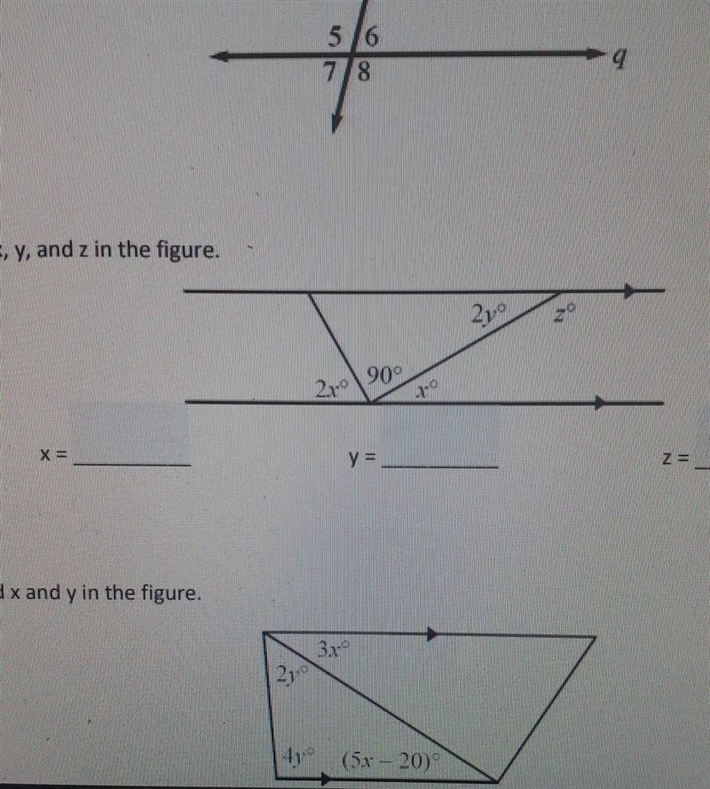 1.Find x,y and z in the figure. 2. find the x and y in the figure ​-example-1