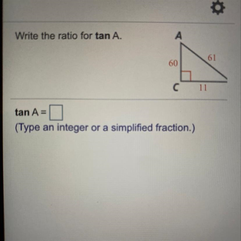 Write the ratio for tan a!!!!!-example-1