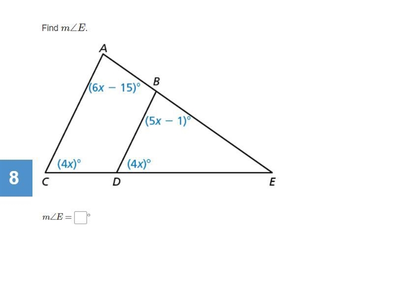 Find m∠E. m∠E= ___∘ HELP 20 points-example-1