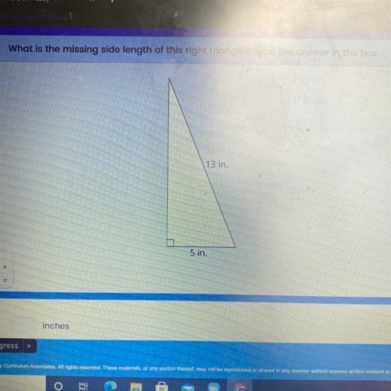 What is the missing side length of this right triangle? Type the answer in the box-example-1