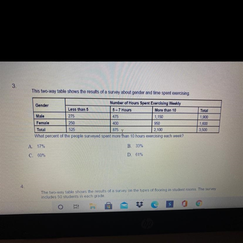 What percent of the people surveyed more than 10 hours of exercising each week?-example-1