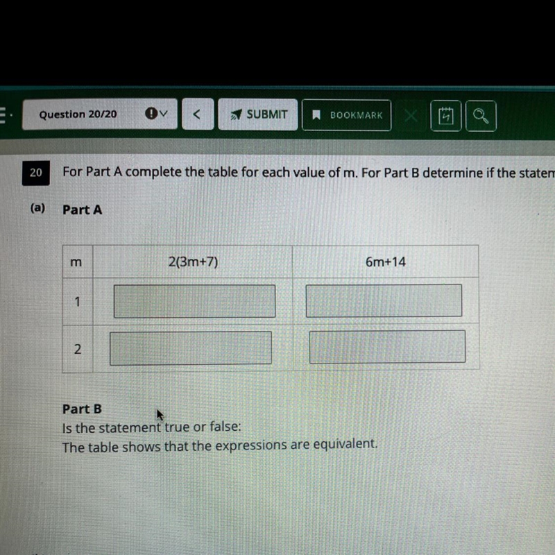 PLEASE HELP!! For Part A complete the table for each value of m. For Part B determine-example-1