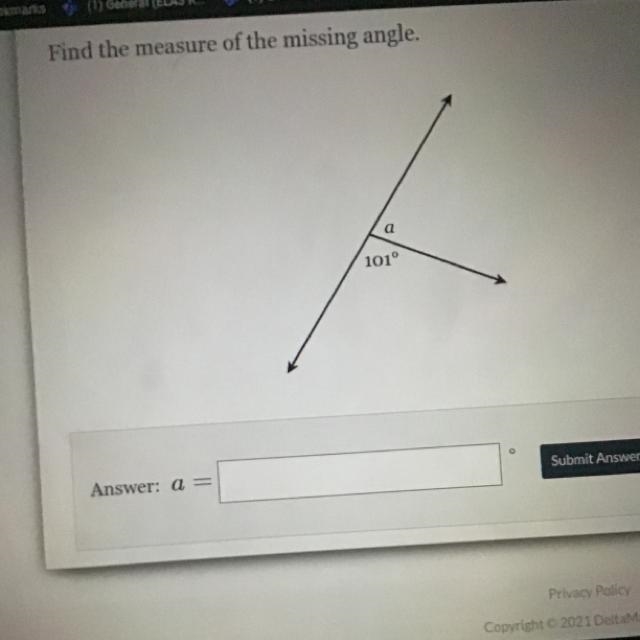 Find the measure of the missing angle.-example-1