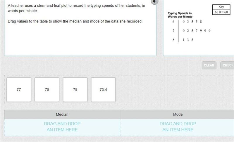 A teacher uses a stem-and-leaf plot to record the typing speeds of her students, in-example-1