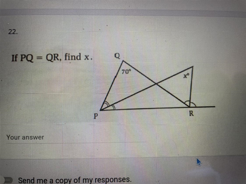 If PQ = QR, find x. NEED HELP.-example-1